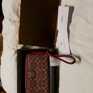 Coach Red leather zip around wallet